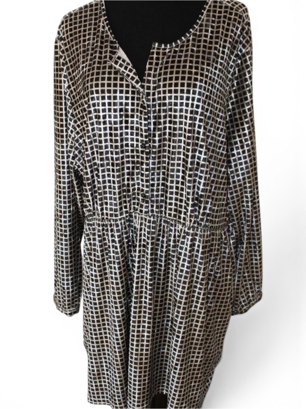 SERENGETI Black Silver Check Velvet Fit and Flare Size 2X NWOT's